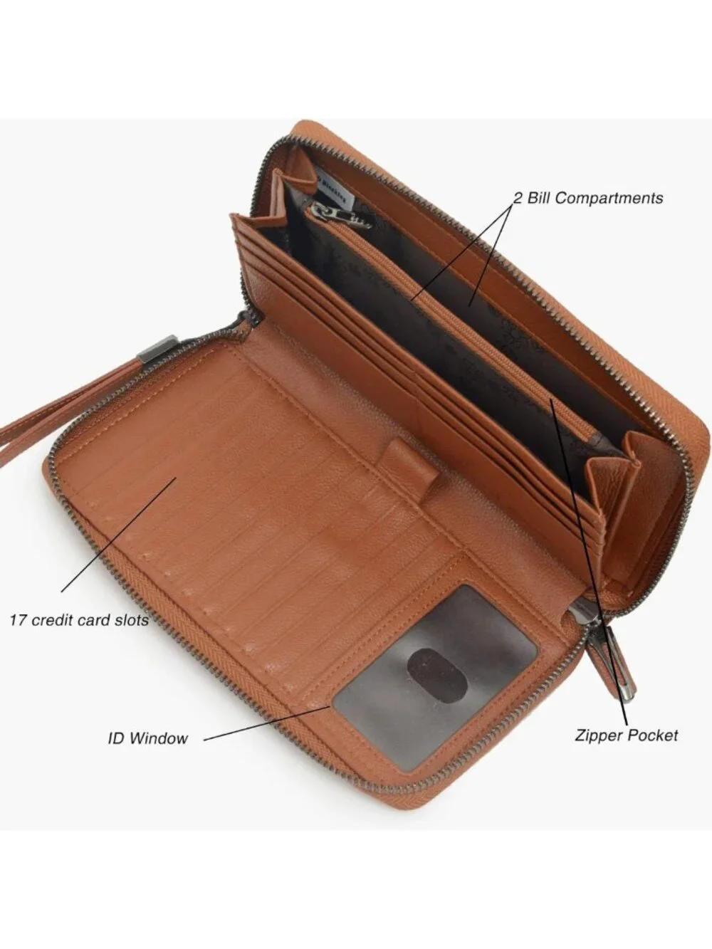RFID Blocking Leather Zip Around Wallet - Large Capacity Travel Clutch